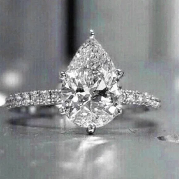 Anillos Pear Water Drop Crystal Clear Zircon Silver Fashion Ring for Women, L105
